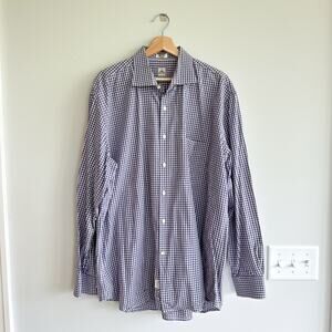 Peter Millar Gingham Print Long Sleeve Collared Button Up Shirt Purple XL